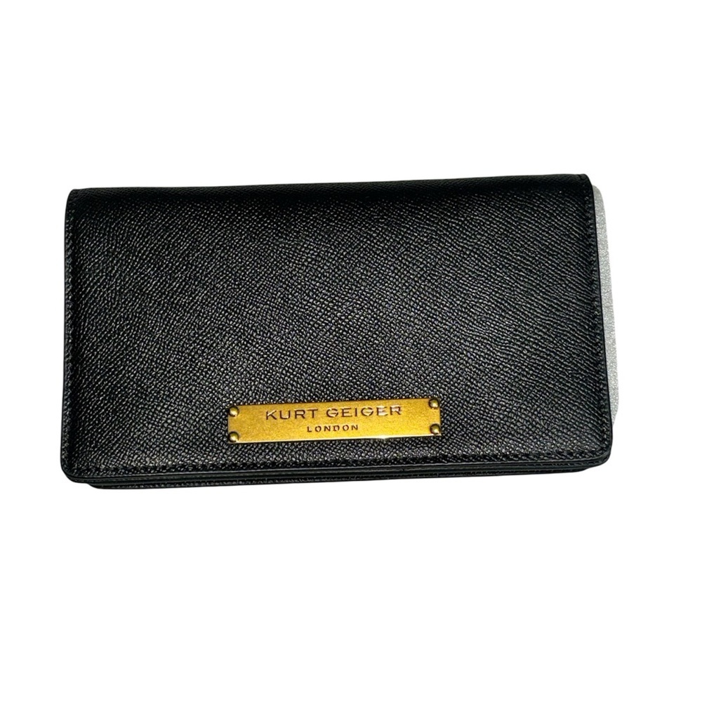 Kurt Geiger Black Leather Crossbody with Gold Logo Plate and Gold Chain NWT